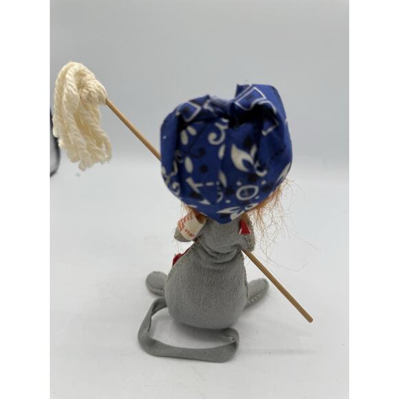 1971 Annalee Cleaning Mouse Doll 6” Red Polka Dot Apron Mop Curlers Bandana VTG - Picture 3 of 6